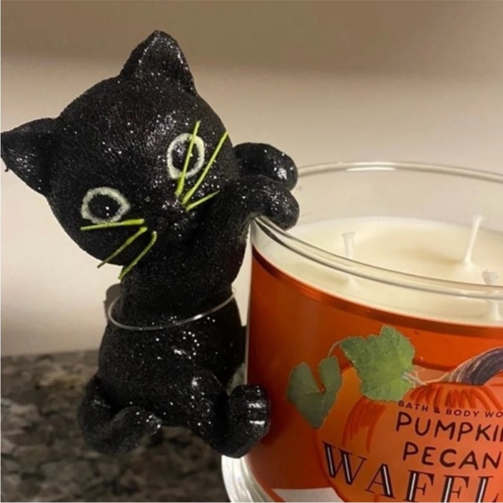 RARE! Black Glitter Cat Candle Topper
